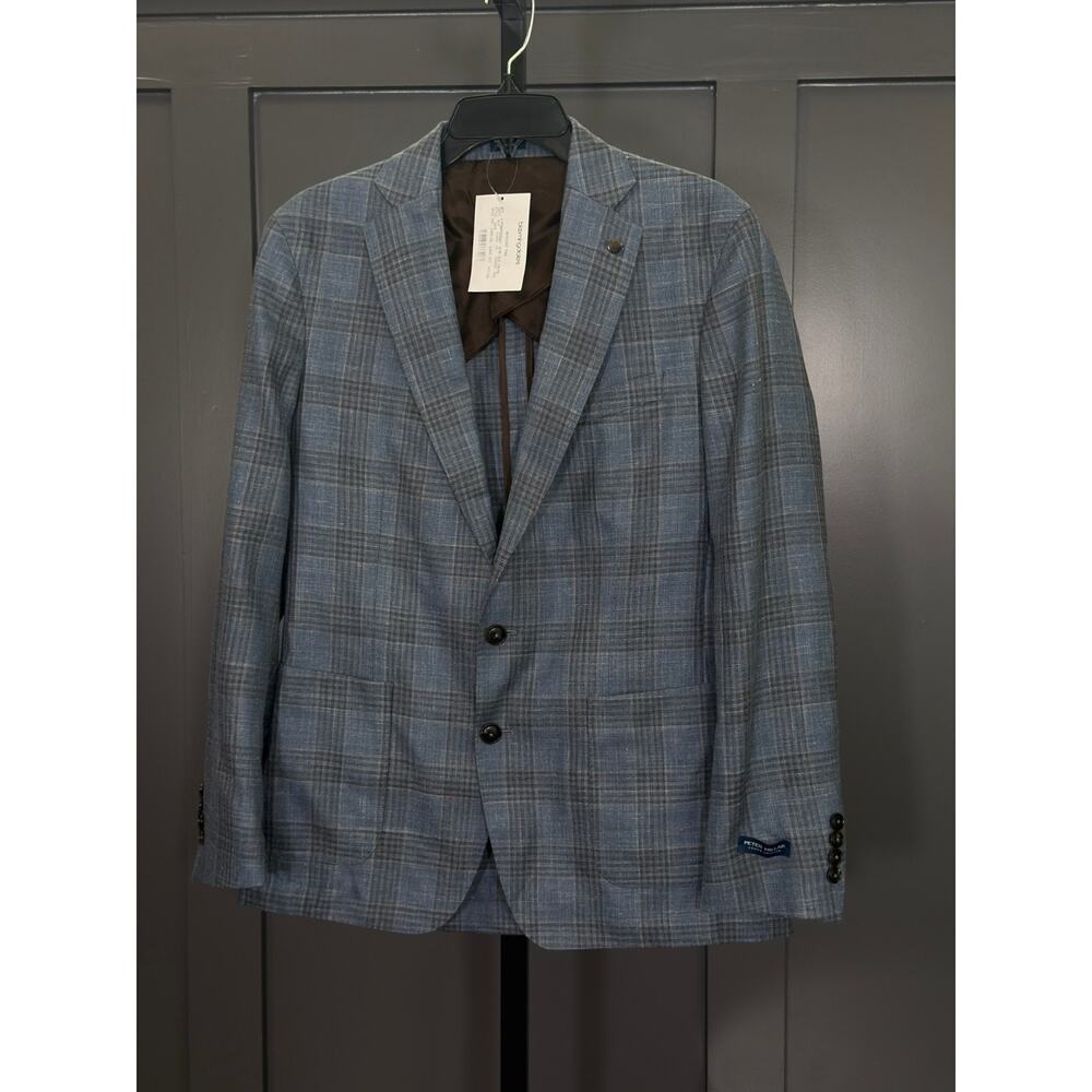 Peter Millar Aimes Plaid Soft Jacket, Blue Pearl, 40R $1295 MSRP
